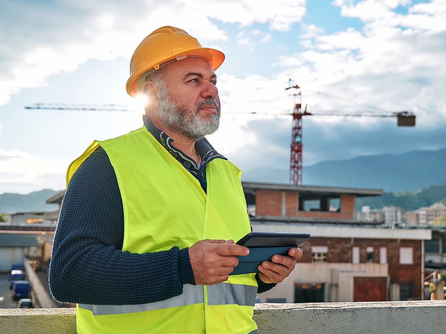 A commercial restoration contractor using a tablet with Dataforma software